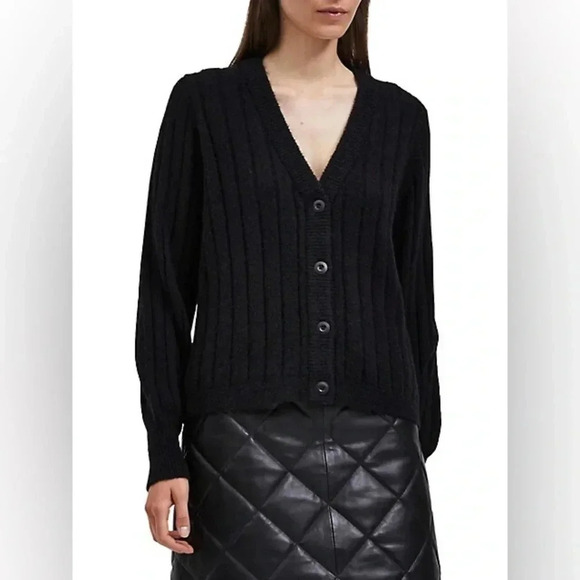 Selected Femme Wool Blend Ribbed Cardigan in Black NWT - Picture 1 of 4